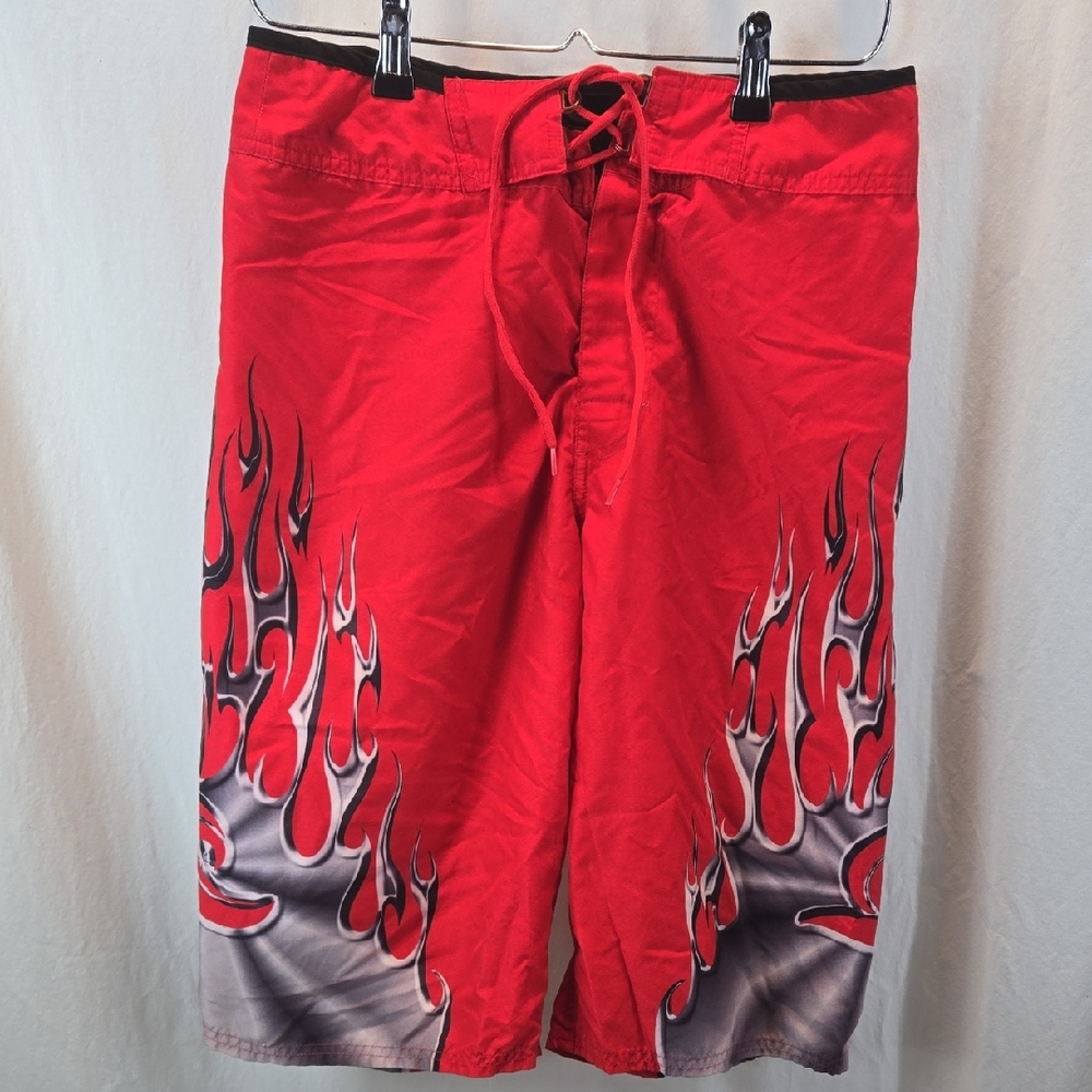 No Boundaries Red and Black Flame Board Shorts